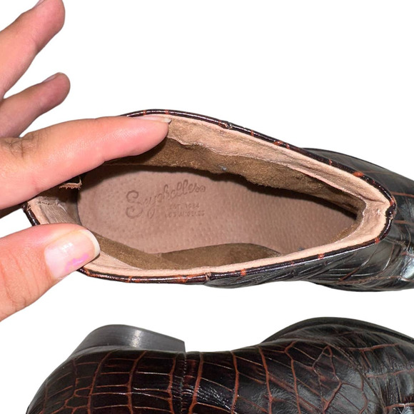 Seychelles Floodpain Booties Croc Embossed Leather Ankle Boots Back Zip Up 8 - Picture 7 of 11